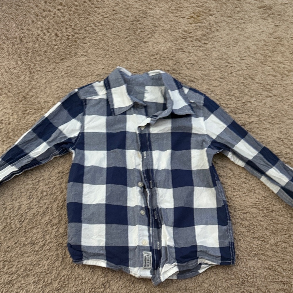 OshKosh B'gosh Navy and White Plaid Button Down Shirt